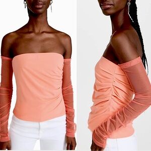 Helmut Lang Sheer Long Sleeve 2-in-1 Blouse Top, NEW